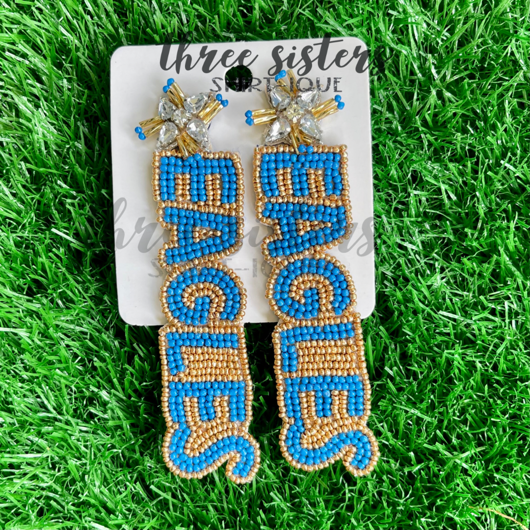 Eagles Blue and gold beaded earrings