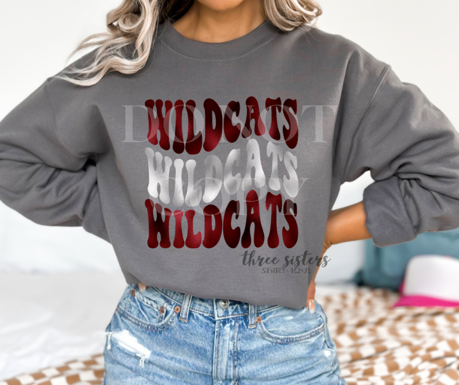 Foil Wildcats Wavy Stack Maroon/Silver
