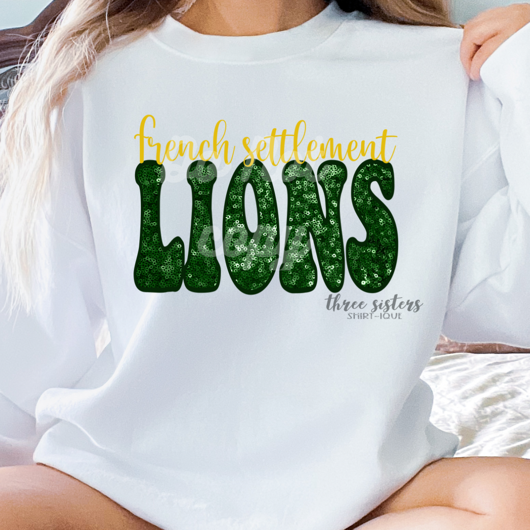 French Settlement Lions Faux Sequin Green/Gold