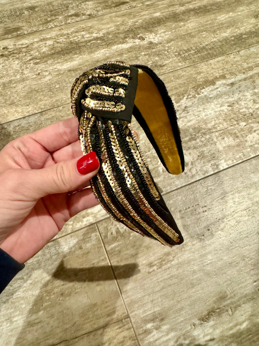 Black and Gold Sequin Headband