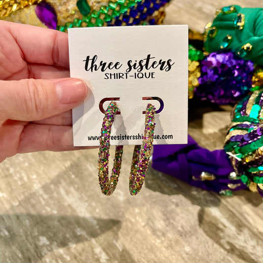 Mardi Gras Glitter Hoop Earrings
