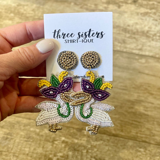 Mardi Gras Pelican Earrings