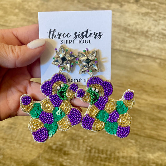 Mardi Gras Bead Dog Earrings