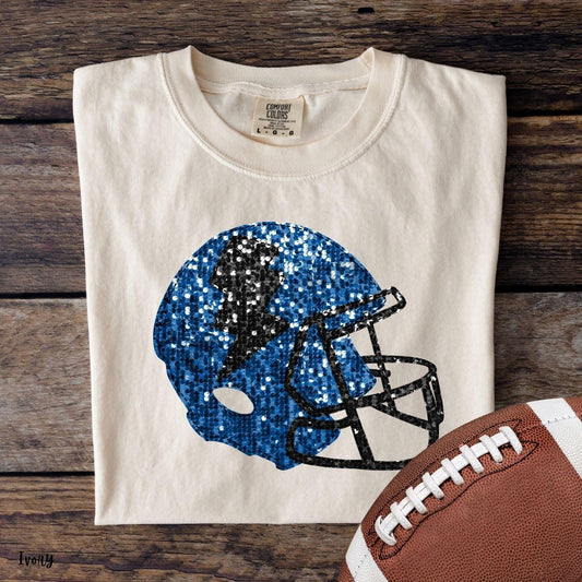Royal and Black Faux Sequin Football Helmet