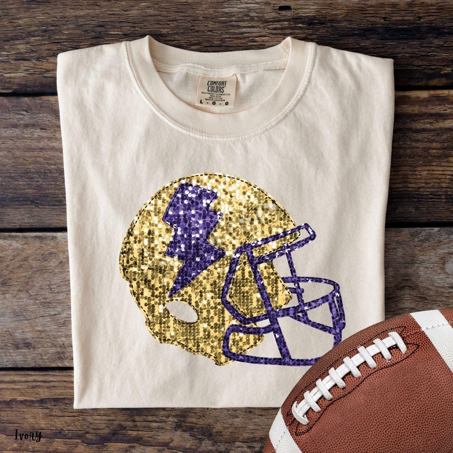 Gold and Purple Faux Sequin Football Helmet