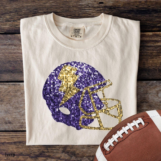 Purple and Gold Faux Sequin Football Helmet