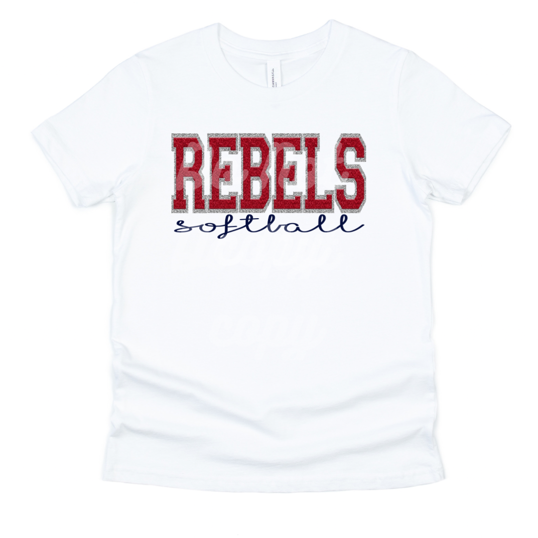 Rebels Softball Faux Chenille T-SHIRT