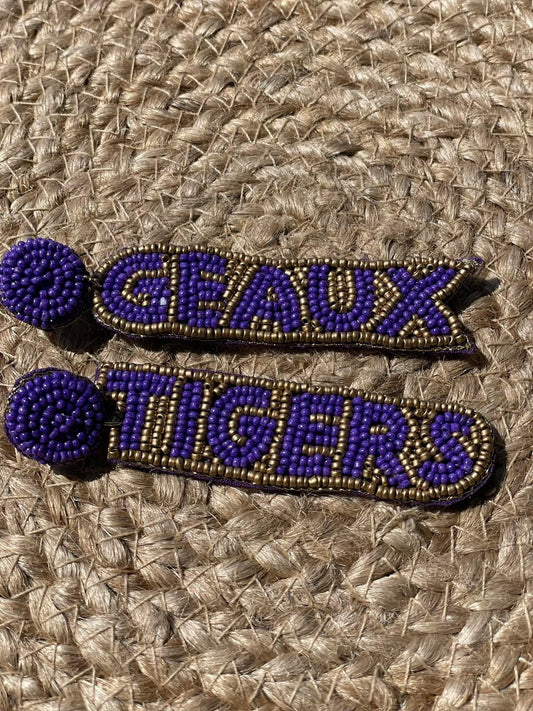 GEAUX TIGERS Beaded Drop Earrings