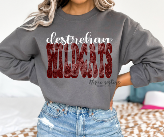 Destrehan Wildcats Faux Sequin Maroon/White