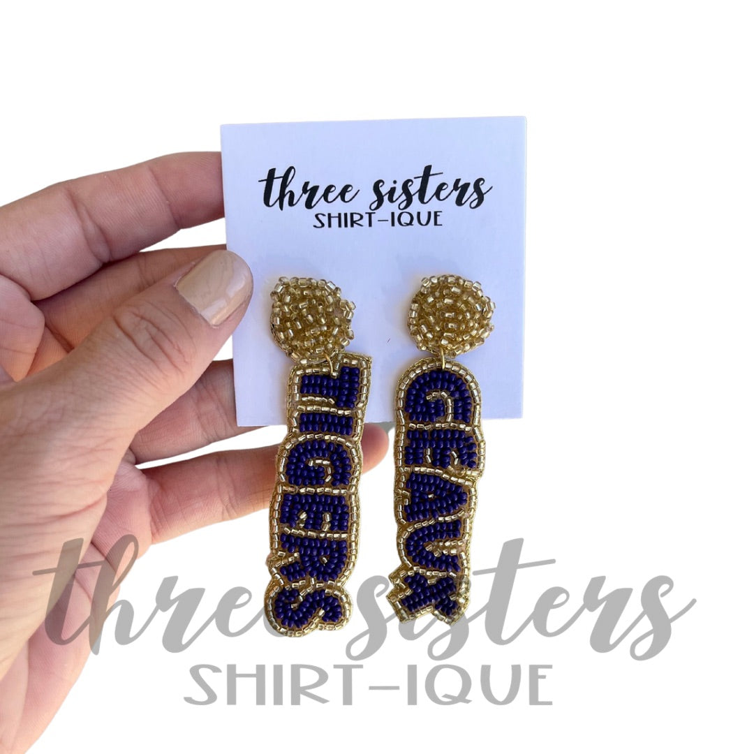 Geaux Tigers Gold and Purple Beaded Earrings