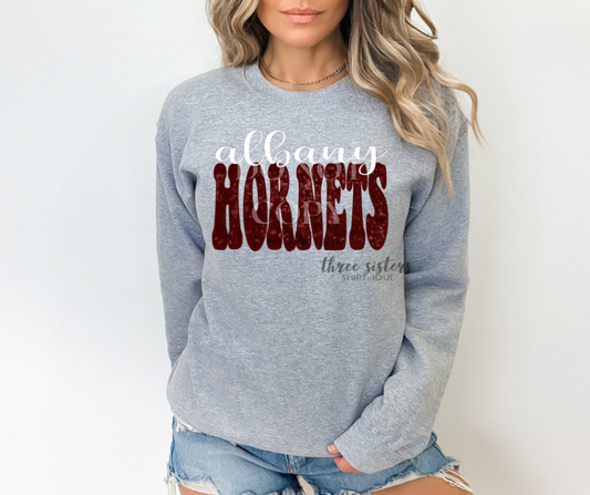 Albany Hornets Faux Sequin White/Maroon