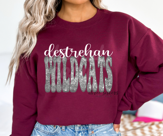 Destrehan Wildcats Faux Sequin Gray/White