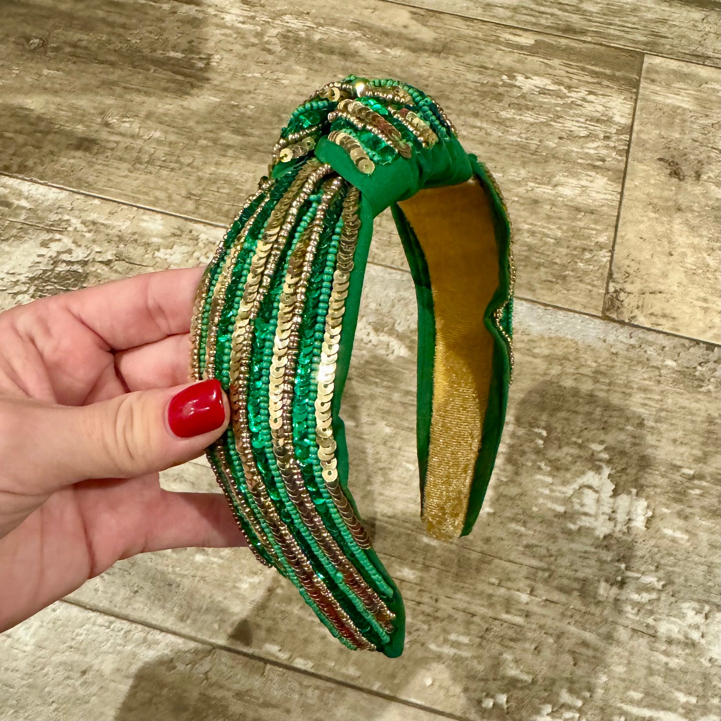 Green and Gold Sequin Headband