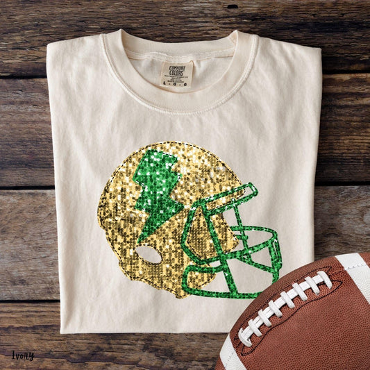 Gold and Green Faux Sequin Football Helmet