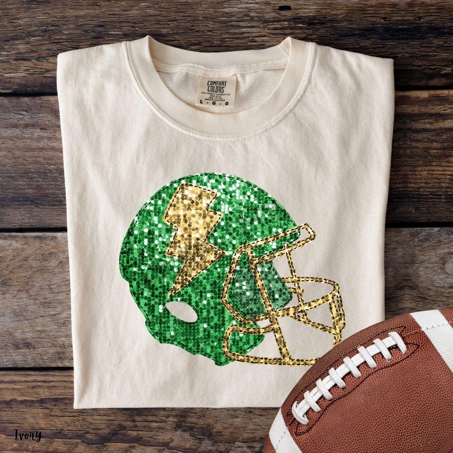 Green and Gold Faux Sequin Football Helmet