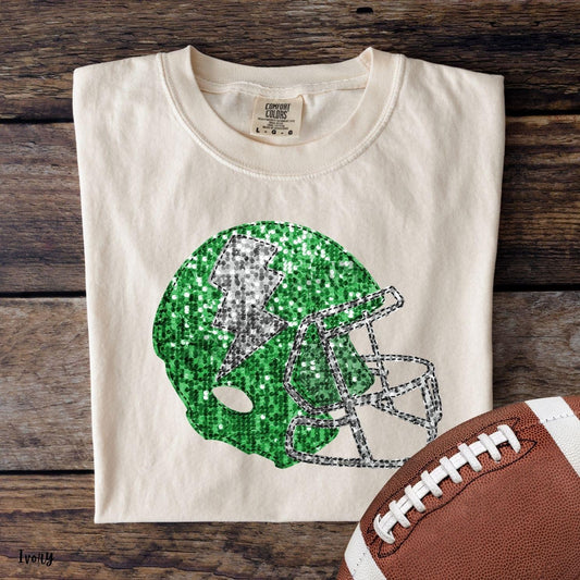 Green and Silver Faux Sequin Football Helmet