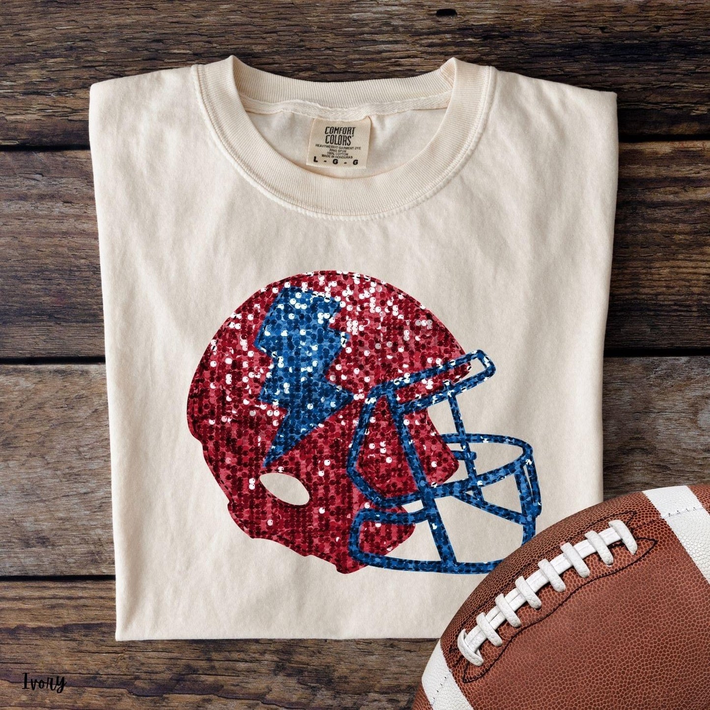 Dark Red and Royal Faux Sequin Football Helmet