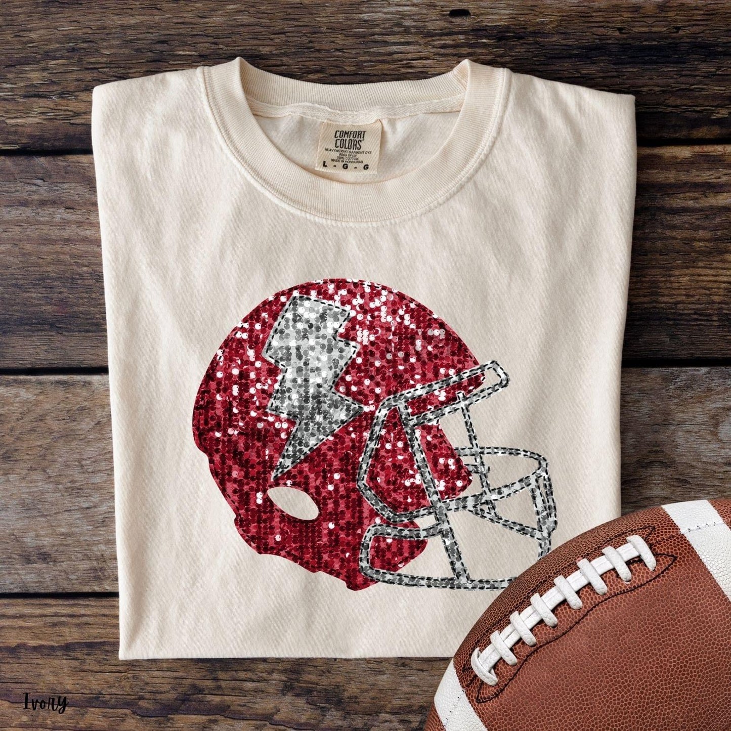 Dark Red and Silver Faux Sequin Football Helmet