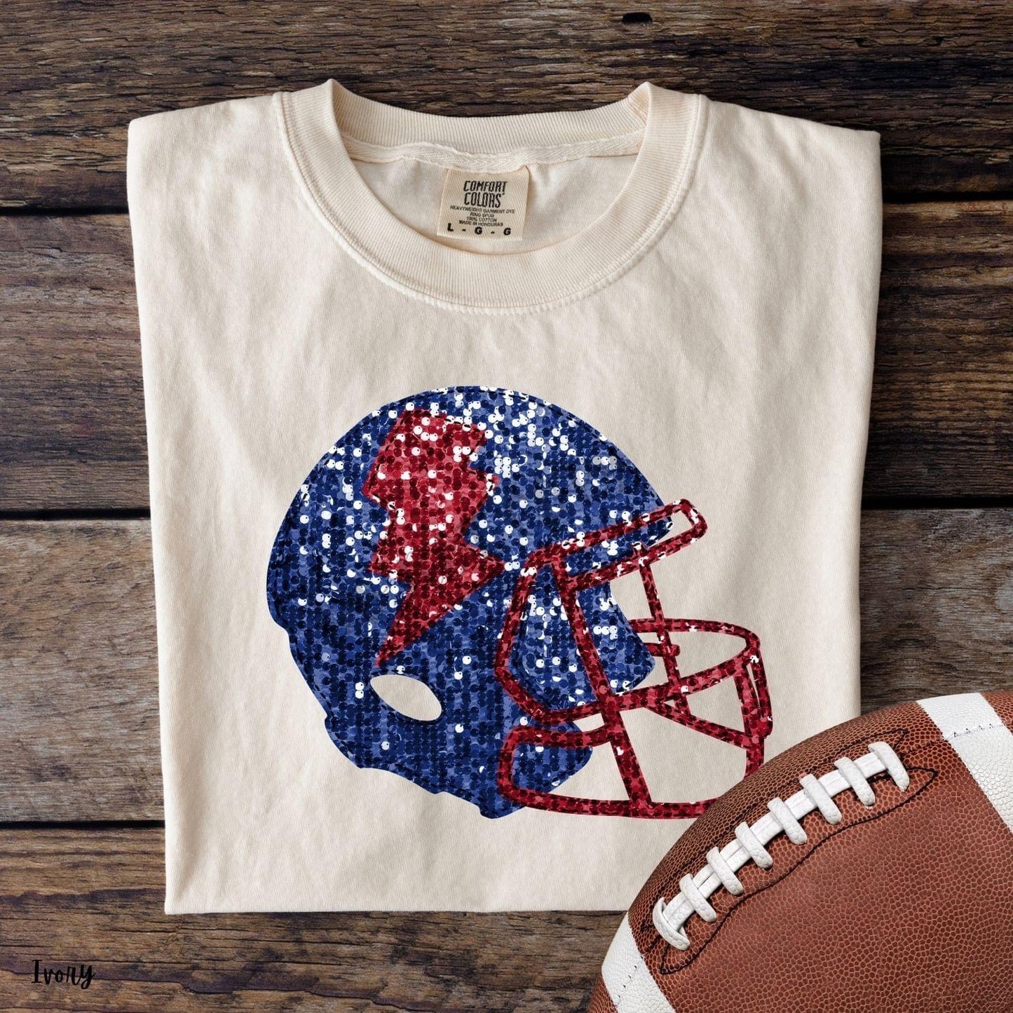 Navy and Red Faux Sequin Football Helmet