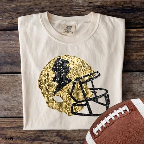 Gold and Black Faux Sequin Football Helmet
