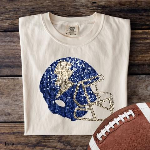 Blue and Light Gold Faux Sequin Football Helmet