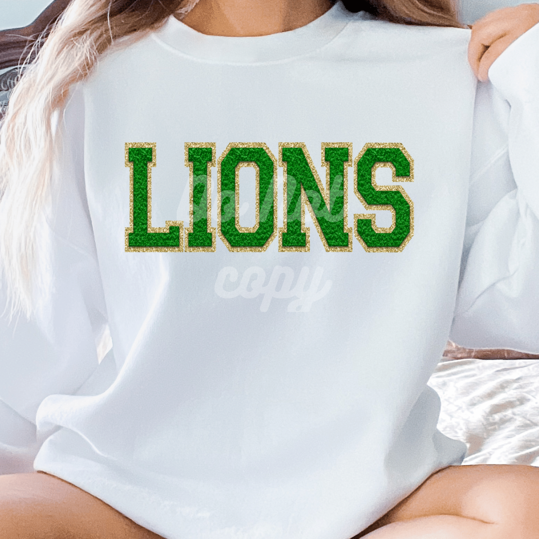 Faux Chenille Green and Gold LIONS